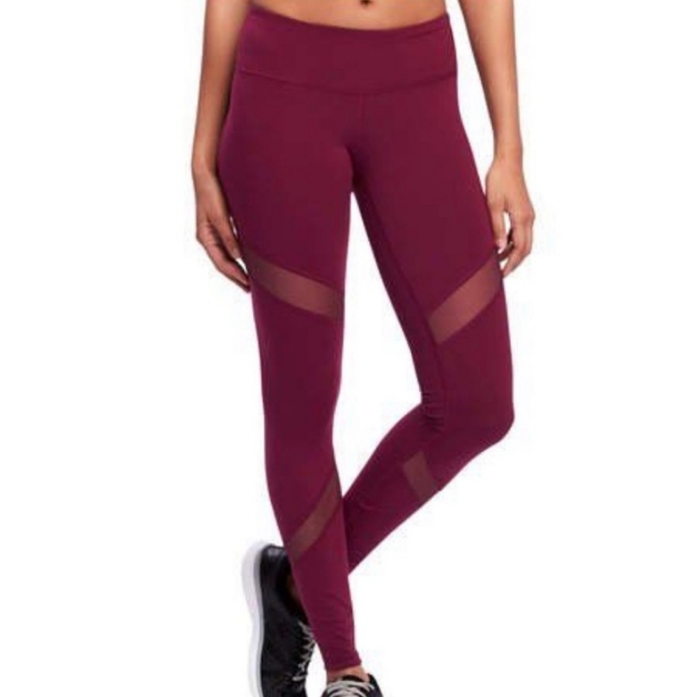 Old Navy Burgundy Active Go-Dry mid rise mesh detail leggings size small